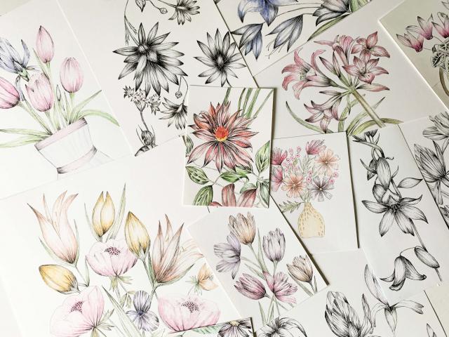 Line Drawing of floral artwork for a workshop
